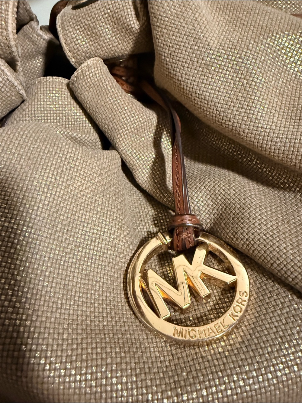 Michael Kors Tan Shimmer Shoulder Tote with Rope Handles - Picture 5 of 6